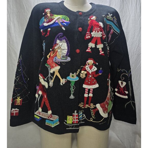 Design Options Philip & Jane Gordon Chic Christmas Cardigan Sweater Size L - Picture 8 of 16